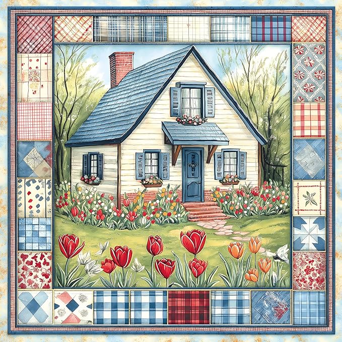 Cottage Bloom 500 Piece Jigsaw Puzzle for Adults, Cozy Country House Garden Scene with Tulips, 20 x 20 Inches for Relaxing & Decor