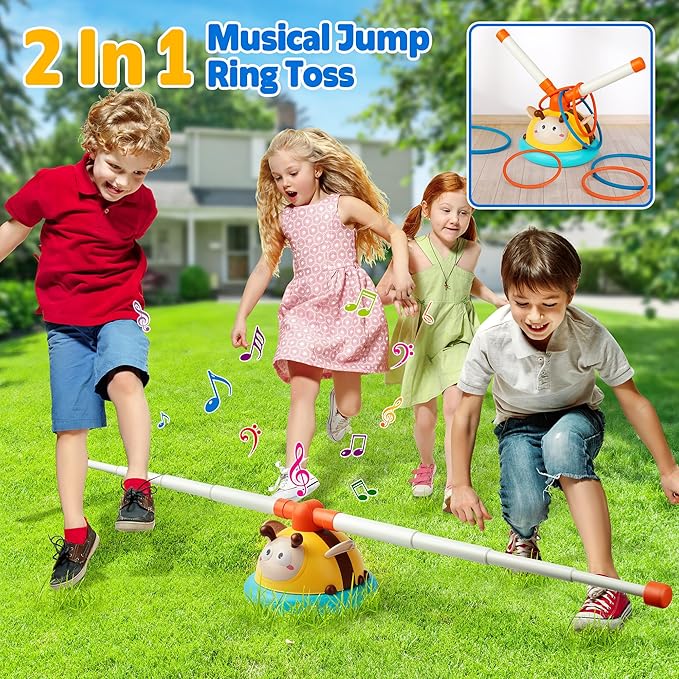 2-in-1 Musical Jump and Toss Ring Game Toy, Indoor and Outside Jump Toy for Kids Ages 4-8 and Toddler 1-3, 3-5, Christmas Boys and Girls Birthday Gift w/4 Speeds and Remote Control