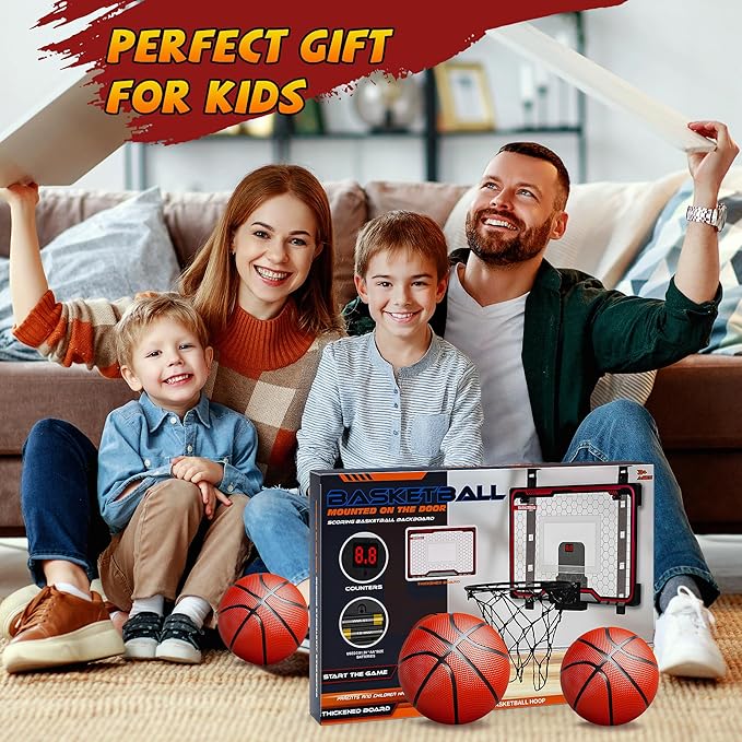 HopeRock Indoor Basketball Hoop for Kids, Over The Door Mini Basketball Hoops, with LED Light, Scoreboard, Birthday Toys Gifts for 5 6 7 8 9 10 11 12+ Year Old Boys