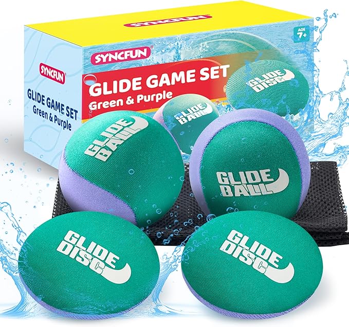 SYNCFUN 4 Pcs Skip Water Balls,Splash Water Bouncing Balls with Mesh Bag, Beach Toys for Kids, Pool Toys for Friends and Family, Fly Swimming Game Adults, Boys,Teens, Great for All Ages