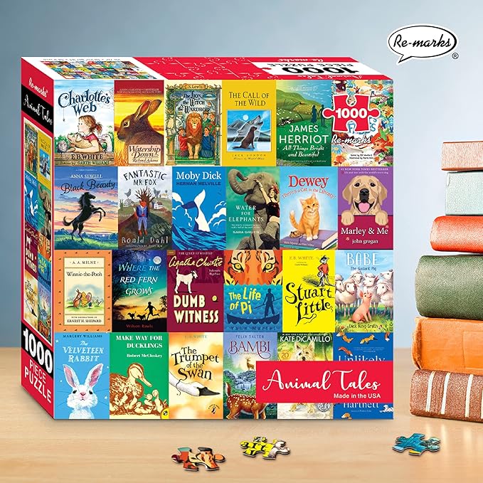 Re-marks Animal Tales Book-Cover Puzzle, 1,000-Piece Jigsaw Puzzle for All Ages