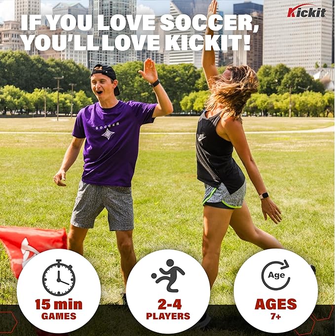 Kickit Soccer Tennis Game Set, Portable 6.5' Wide x 2' High Net & Soft Lightweight Ball, Play Outdoors, Indoors, Backyard, Beach, Complete Skills Training & Travel Friendly, Original