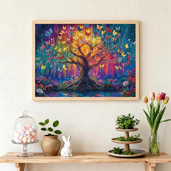 Colorful Butterfly Trees Puzzles for Adults 1000 Pieces, Perfectly Letter on Back No Dust, Tree of Life Jigsaw Puzzle Rainbow Tree, Challenging Puzzle Perfect for Game Nights