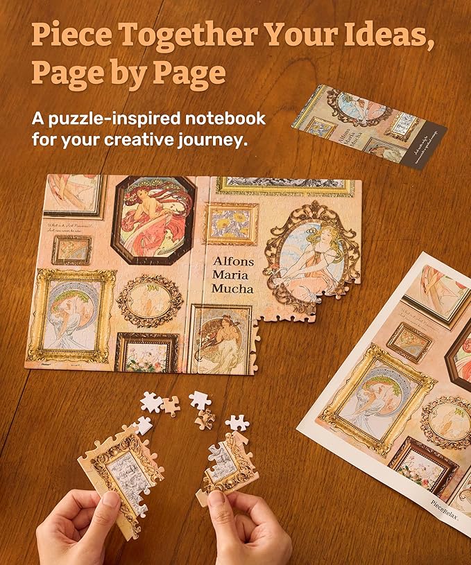 PieceRelax A5 3D Puzzle Journal for Adults, 300 Piece Plastic Jigsaw Book Cover (Includes Notebook) - Alphonse Mucha - The Art Palace, Unique Gift [YA1058]
