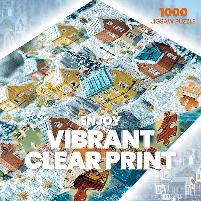 Christmas Puzzles for Adults 1000 Pieces, Winter Norway Iceland Block Town, 3D Nature Landscape 1000 Piece Puzzle for Adults Seniors, Jigsaw Puzzles with Letters on Back, fun Gifts, 1:1 Poster