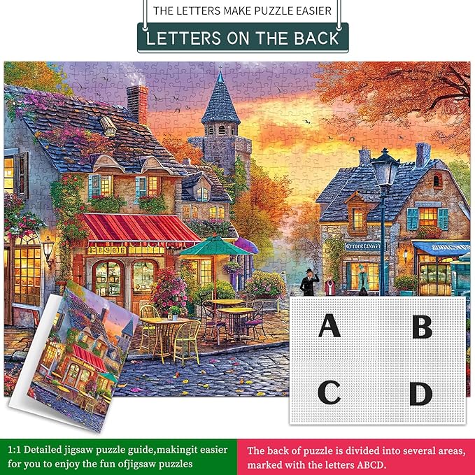 Jigsaw Puzzles for Adults 1000 Pieces, Interlock Perfectly Letter on Back No Dust, Home Decor Birthday Party Gift Toy for Men Women Elders Seniors, 1:1 Poster-The Streets of Autumn