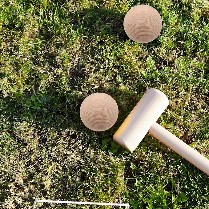 TOYANDONA Beech Wood Croquet Golf Ball Set 3Pcs for Outdoor Lawn Games Backyard Family Fun Durable Round Balls for Multiple Players