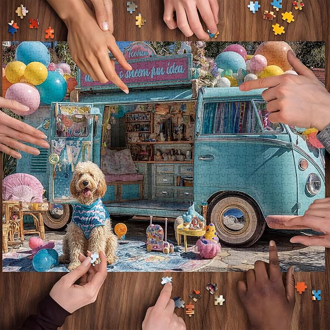 500 Pieces Puzzle for Adults, Spring & Summer Puzzles for Adults 500 Pieces, Ice Cream Van Dog Jigsaw Puzzle, Challenging Puzzle Perfect for Game Nights, 20.5 X 15 in