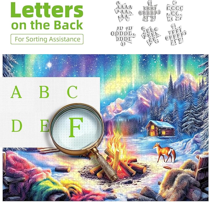 Blueforest 1000 Piece Jigsaw Puzzles for Adults, Northern Lights & Cozy Cabin Winter Bonfire - Challenging Puzzle with Aurora, Wildlife & Hygge Gift-Ready Art (27.5"x19.7")