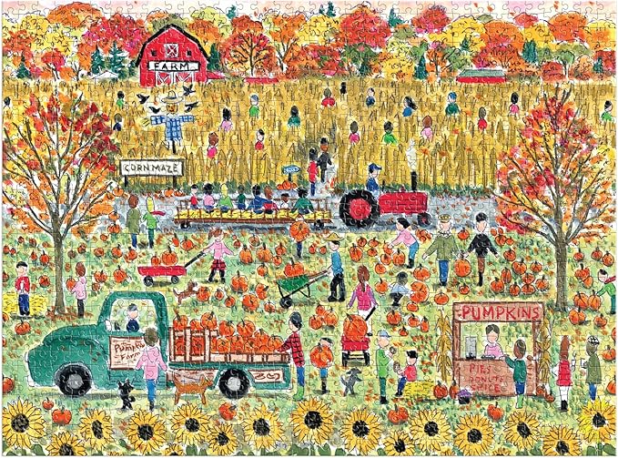 Galison Pumpkin Patch – 1000 Piece Michael Storrings Jigsaw Puzzle Featuring Beautiful Artwork of A Pumpkin Patch During A Fall Day