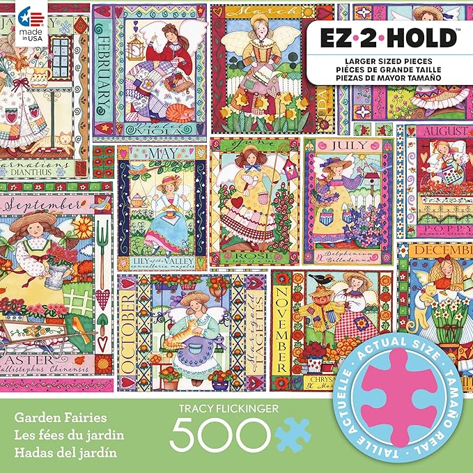 Ceaco - EZ2Hold - Tracy Flickinger - Garden Fairies - 500 Piece Jigsaw Puzzle for Adults - Challenging Puzzle Perfect for Game Nights - Finished Size is 26 x 19