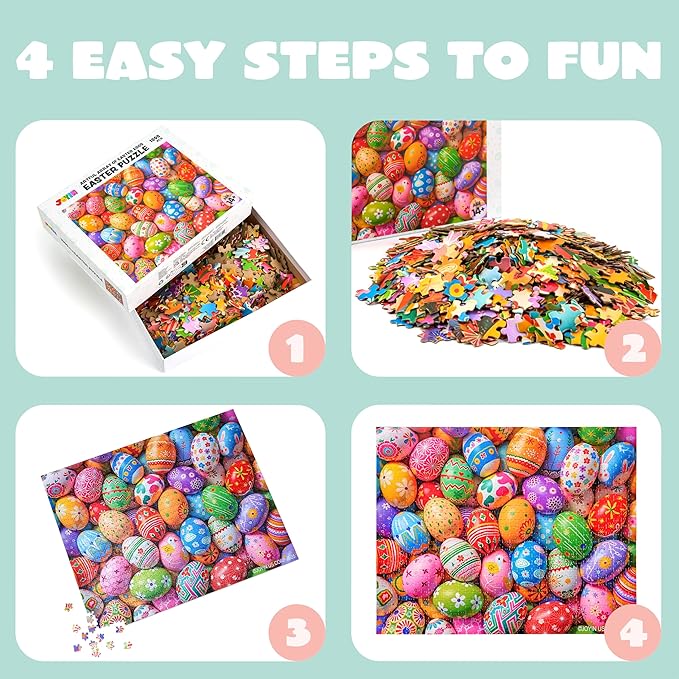 JOYIN Easter 1000 Pieces Jigsaw Puzzles (30 x 24 inches) Eggs Theme Puzzles, Easter Educational Party Favors Plush Basket for Kids and Adults of All Ages.