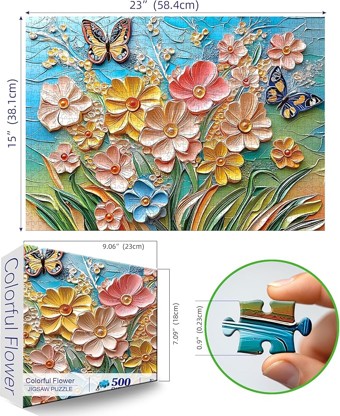 500 Pieces Puzzles for Adults,Colorful Flower Spring Butterfly Garden Jigsaw Puzzle Plant Art Decoration Nature Scene for Gifts Adults and Teens Family Challenging Game (23 x 15 Inch)