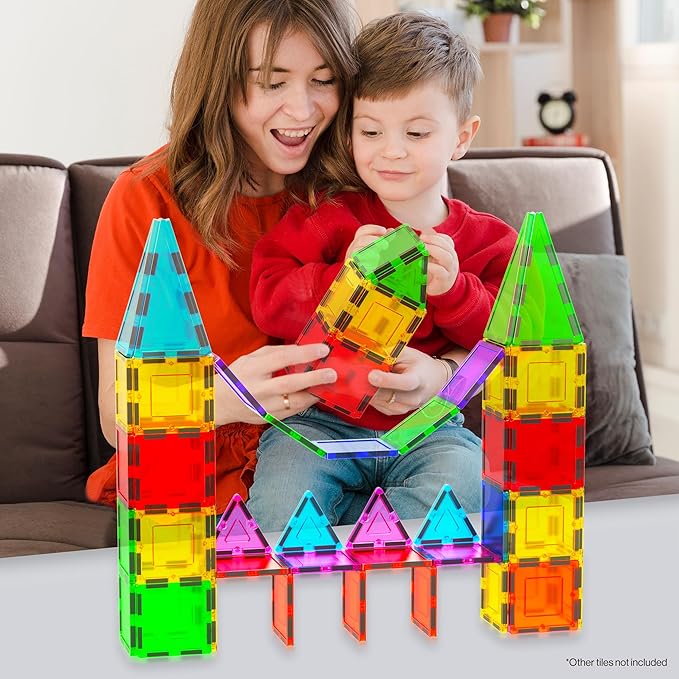 PicassoTiles Magnetic Building Block Magnet Tile Construction Kit for Kids Educational STEM Learning Playboard Pretend Play Toy Stacking Shapes Brain Development Preschool Toddler Activity Set PTE04
