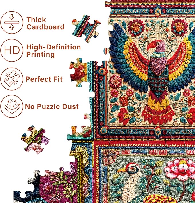 BenBen Puzzles for Adults 1000 Pieces, Bird Crochet, Jigsaw Puzzles with Letters or Patterns on Back, Challenging Puzzles for Family Game Night Home Décor