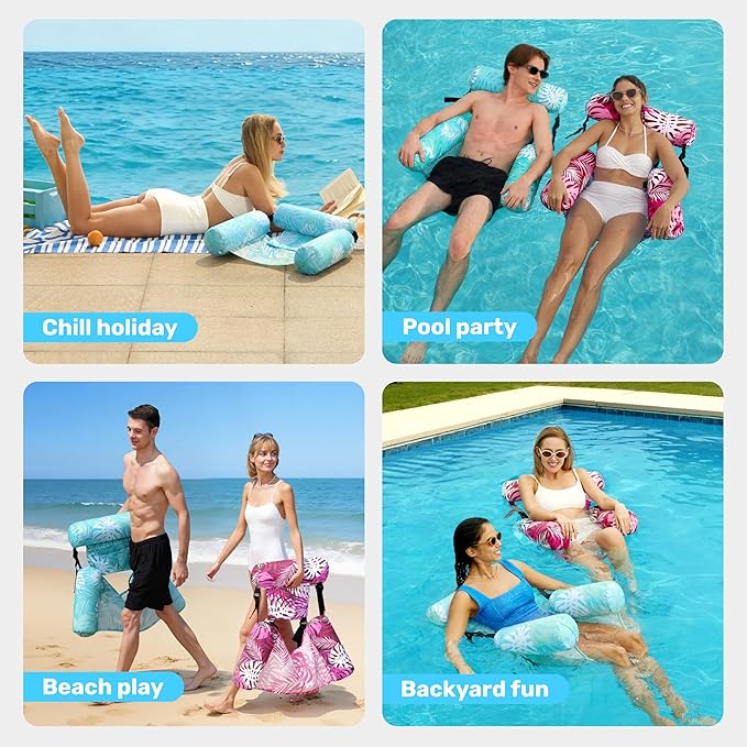 SLOOSH Inflatable Pool Floats Adult,2 Packs Floating Lounge Chairs,Blow up Pool Noodles for Adult Heavy Duty,Floating Chair for Party Summer Water Beach Lake Fun
