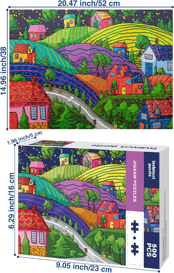 Lavievert Jigsaw Puzzle 500 Piece Puzzle for Adults - Village Under The Stars
