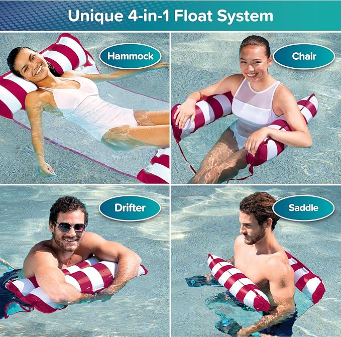 Aqua Original 4-in-1 Monterey Hammock Pool Float & Water Hammock– Multi-Purpose, Inflatable Pool Floats for Adults – Patented Thick, Non-Stick PVC Material – Burgundy