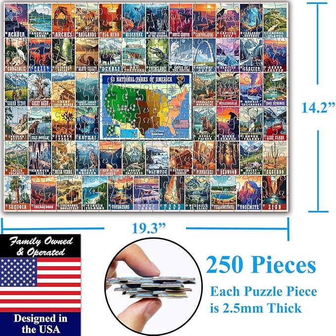 Think2Master Vintage USA National Park 250 Pieces Jigsaw Puzzle. Great for Adults and Seniors. 14.2” X 19.3”