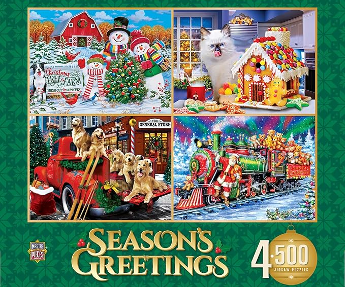 MasterPieces 500 Piece Holiday Jigsaw Puzzle for Adults & Family - Season's Greetings 4-Pack Xmas Puzzles - Age 14+