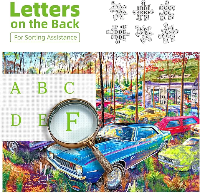Woods's Vintage Cars 500 Piece Puzzle for Adults, Unique Puzzles for Adults 500 Pieces with HD Print Poster, 23” X 15" Dust Free, for Gifts Birthday Holiday Party Family Games Lovers