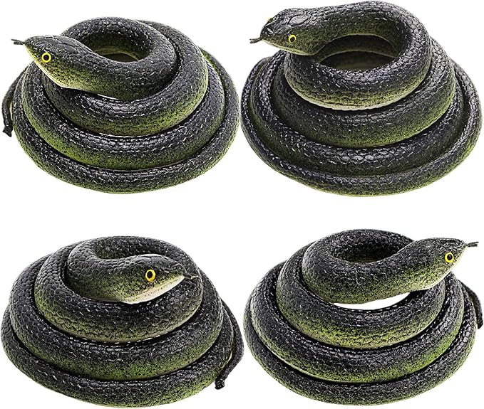 4 Pcs Realistic Snakes Rubber Plastic Snakes Prank Snake for Party Decor, Tricking People, Garden Props Decorations, 31.5in