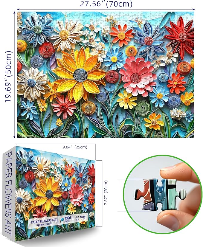 MINIWAN 3D Quilling Paper Art Colorful Wild Flowers Puzzles for Adults 1000 Pieces, Vibrant Multicolor Paper Quilling Floral Jigsaw Puzzle, Gift for Flower & Art Lovers 27.5x19.7 Inch
