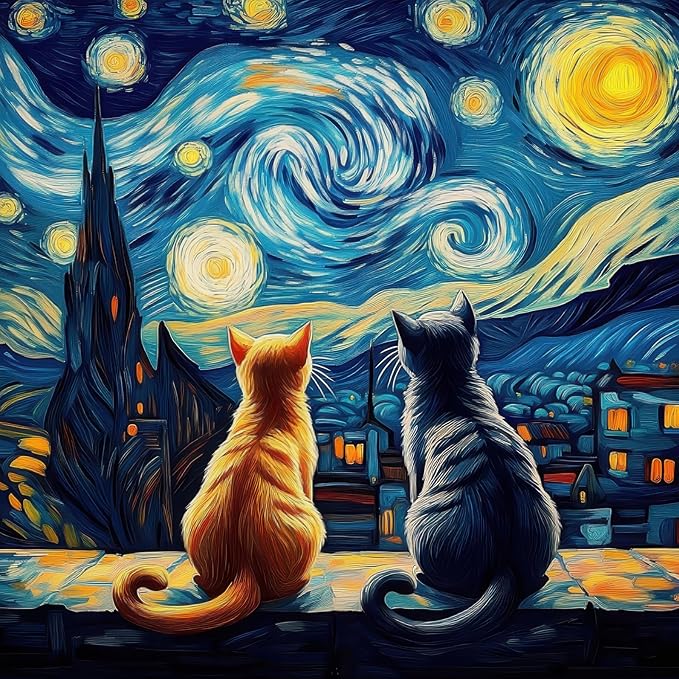 500 Piece Puzzles for Adults, Starry Night Cat Jigsaw Puzzle with Letters on Back, Art Animal Puzzle for Game Nights & Home Decor, 18×18 Inch Cardboard