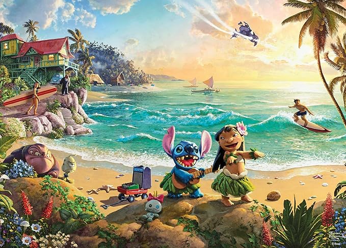 Ceaco - Thomas Kinkade Disney Lilo & Stitch 1000 Piece Jigsaw Puzzle, Premium Recycled Board, Made in USA, Includes Full-Color Poster, 26.75 x 19.75 in