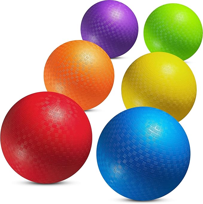 7-inch Dodgeballs For Kids & Adults (6 Pack) - Rubber Kickball Playground Four Square Balls With Pump - Colorful Indoor Or Outdoor Play Sports Balls For School PE Class, Recess, Backyard Game