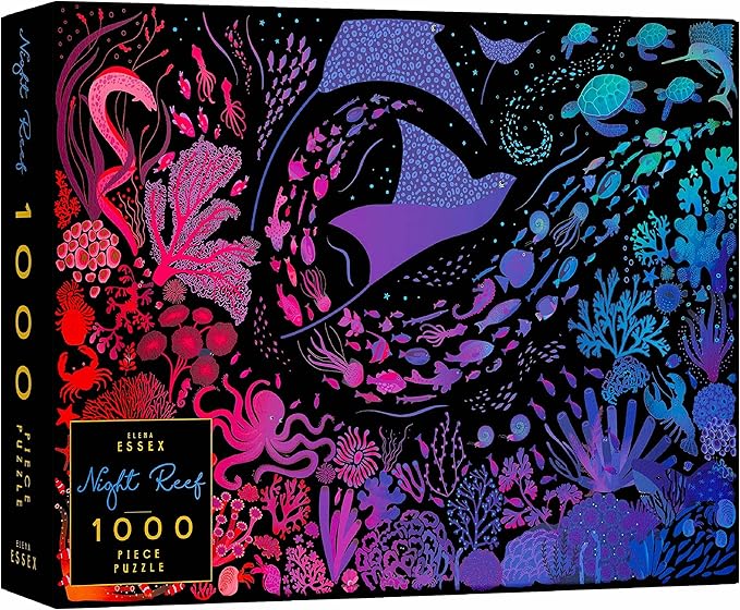 Elena Essex Puzzles for Adults 1000 Pieces - Night Reef | 1000 Piece Puzzle for Adults | Jigsaw Puzzles 1000 Pieces | Coral Reef Ocean Shark | Size 28x20 inches