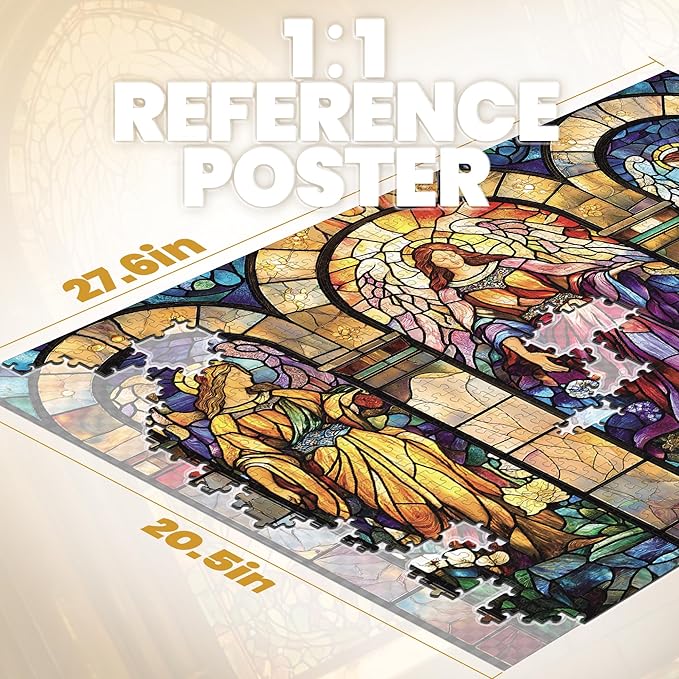 1000 Piece Puzzle for Adults, Stained Glass Christian Puzzles for Adults, Angel Goddes Hard Jigsaw Puzzle with Letters on Back, Religious Jesus Puzzle 1000 Pieces for Home Decor, 1:1 Poster