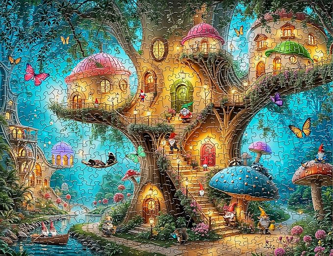 Springbok Gnome Treehouse Village 500 Piece Jigsaw Puzzle for Adults - Poster Now Included - Unique Cut Pieces - Made in USA
