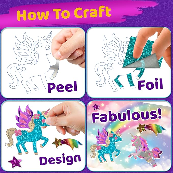 stargo 2 Pack – Foil Art Kit for Kids, Fun Craft Set with Stickers & Foil Sheets – Creative Arts & Crafts Activities for Gifts, Birthday Party, Girls, Boys Ages 4-8, 4-6, 5 6 7 8