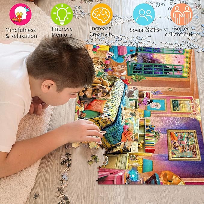 HUADADA Jigsaw Puzzles for Adults 1000 Pieces, Pets Room Interlock Perfectly Letter on Back No Dust, Home Decor Birthday Party Toy for Men Women Elders Seniors (27.5"x19.6"), 1:1 Poster