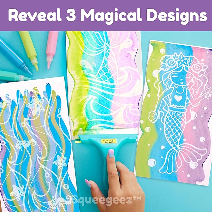 Creativity for Kids Squeegeez Magic Reveal Craft Kit: Mermaid - Dot Painting Art Kits for Kids, Cool Mermaid Gifts for Girls and Boys (Ages 7+)