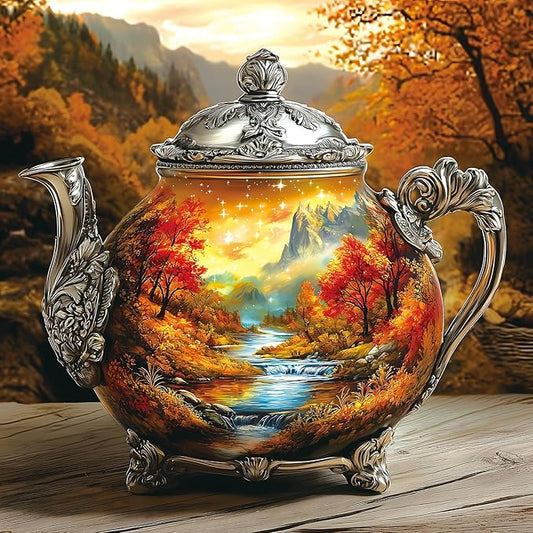 Vintage Autumn Landscape Teapot 500 Piece Puzzle for Adults Whimsical Fantasy Mountain River Nature Scenery Art with Letters on Back Challenging Games Gifts for Seniors & Families- 20x20 Inch