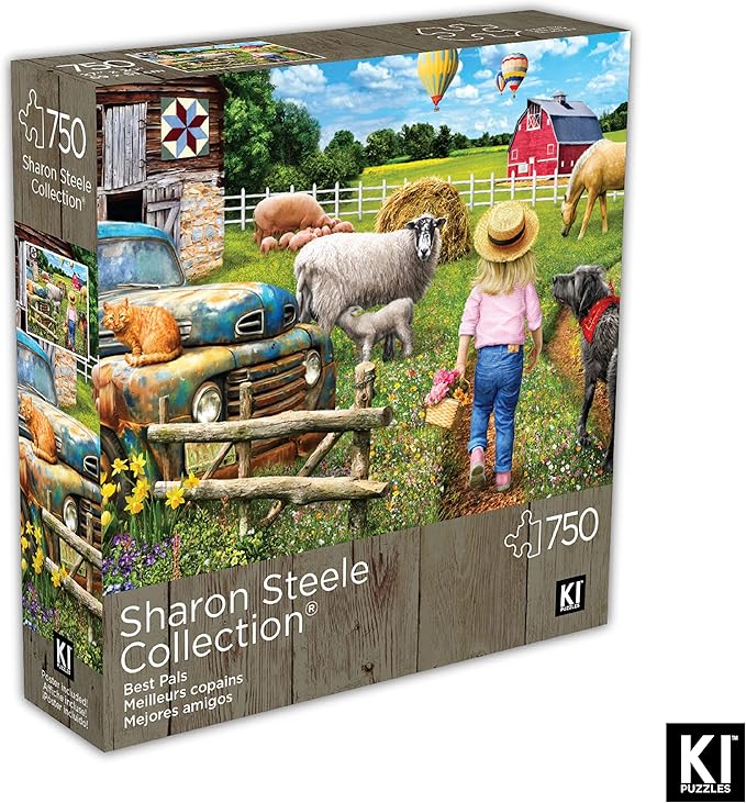 Best Pals 750 Piece Jigsaw Puzzle for Adults – 27x20 Inch Whimsical Farm Animal Scene by Sharon Steele – Challenging Country Puzzle with Poster – Fun and Difficult Gift Idea for Puzzle Lovers