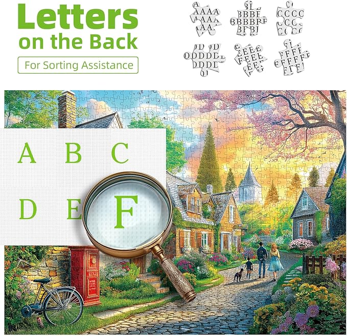MINIWAN Sunset Spring English Country Village Lane Puzzles for Adults 1000 Pieces, Cozy Cottage Town with Family Walk Jigsaw Puzzle, Gift for Countryside & Cottagecore Lovers 27.5x19.7 Inch