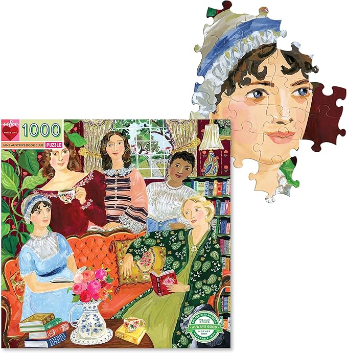 eeBoo 1000 Piece Puzzle - Jane Austen's Book Club Jigsaw Puzzle for Adults, Square 23" x 23" Made with Recycled Board & Vegetable-Based Ink