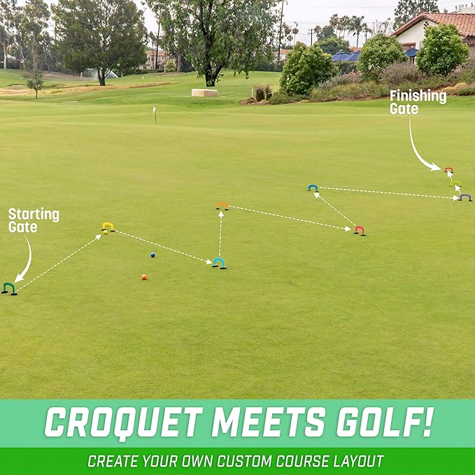 GoSports Putt-Thru Croquet Putting Game - Includes 9 Gates, 4 Golf Balls and Tote Bag - Play at Home, The Office or On The Green!