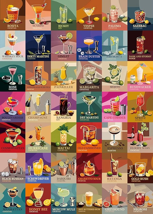 Cocktail Jigsaw Puzzles for Adults 1000 Pieces, Unique Cocktails 1000 Piece Puzzle for Adults, Hard Difficult Impossible Challenging Jigsaw Puzzles 1000 Pieces