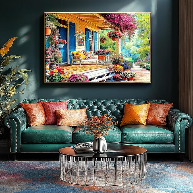 1000 Piece Jigsaw Puzzle for Adults Colorful Garden Vibrant Porch Scene, Puzzles with Letters on Back Adult Puzzles for Game Night (27.6" x 19.7")