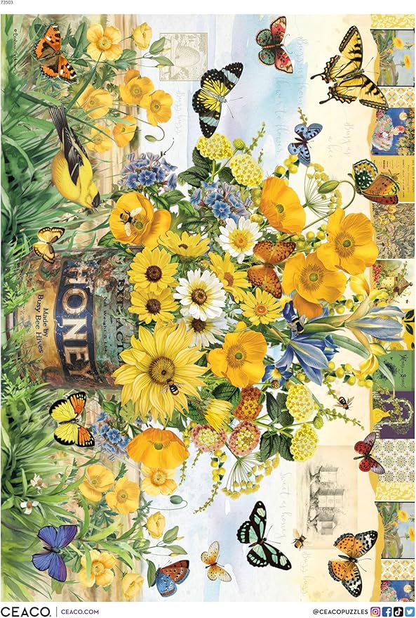 Ceaco - Barbara Anderson - Honey Bee Floral - 500 Piece Jigsaw Puzzle - Relaxing and Fun Activity for Adults