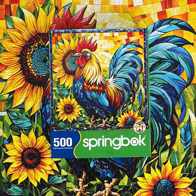 Springbok's Fall Rooster 500 Piece Puzzle for Adults is a Vivid Mosaic of a Colorful Rooster - Ideal for Sharing with Friends