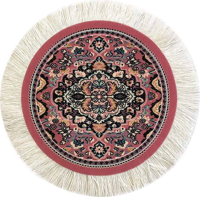 Set of 4 Round Dollhouse Rugs – Miniature Carpet Accessories for Doll Houses, 5 Inch Diameter Floor Décor, Oriental Style