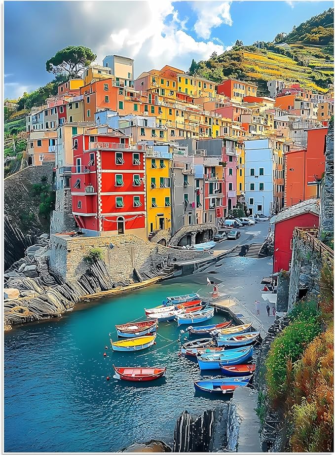500 Piece Puzzle for Adults, Landscape Seaside Town Puzzle Teen Adults,Recycled Paper Unique Fun Jigsaw Puzzle 500 Piece,Challenging Family Game Gift for Friends Men Women Seniors,20.5 * 15In