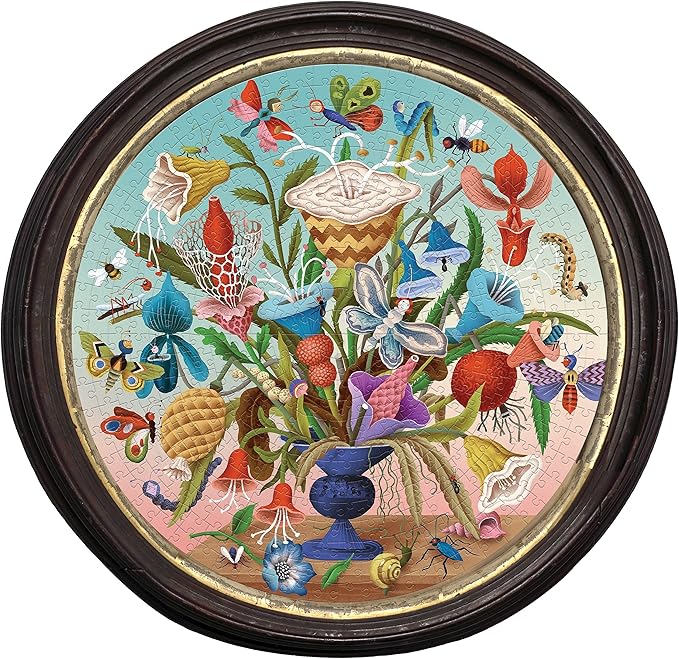 eeBoo 500 Piece Puzzle - Crazy Bug Bouquet Jigsaw Puzzle for Adults, Circular with 23" Diameter Made with Recycled Board & Vegetable-Based Ink