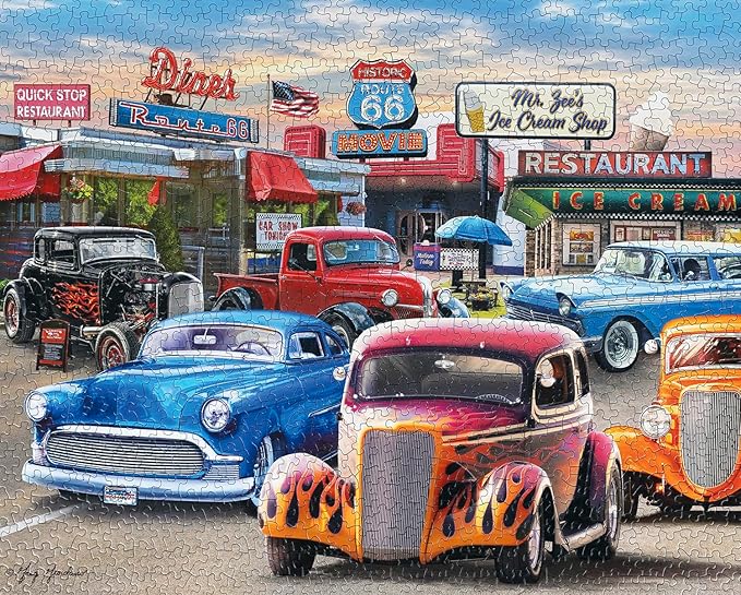 Springbok's Classic Car Show 1000 Piece Puzzle for Adults Showcases Hot Rods and Classic Cars in All Their Colorful Glory. - Made in The USA