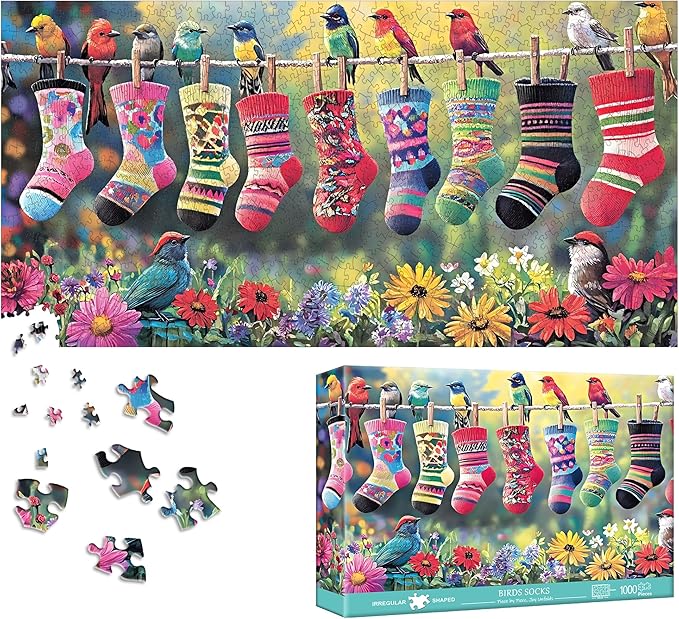 Bimkole Birds and Socks Puzzles for Adults 1000 Pieces, Flower Paper Jigsaw Puzzle 1000 Pieces - Fun and Challenging Family Decoration Puzzle Great Gift Idea, Finished Size is 31.5 x 16.14 in